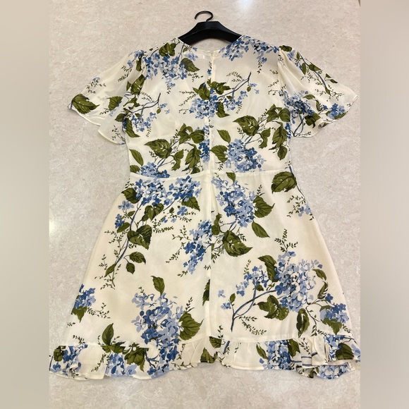 NEW Reformation Mya Mini Flower Dress Riviera Cream Blue in Size 10 - Picture 10 of 14